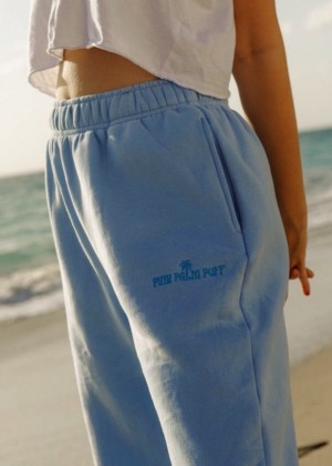 Blue Pink Palm Puff Puff Women Sweatpants | P-78961539