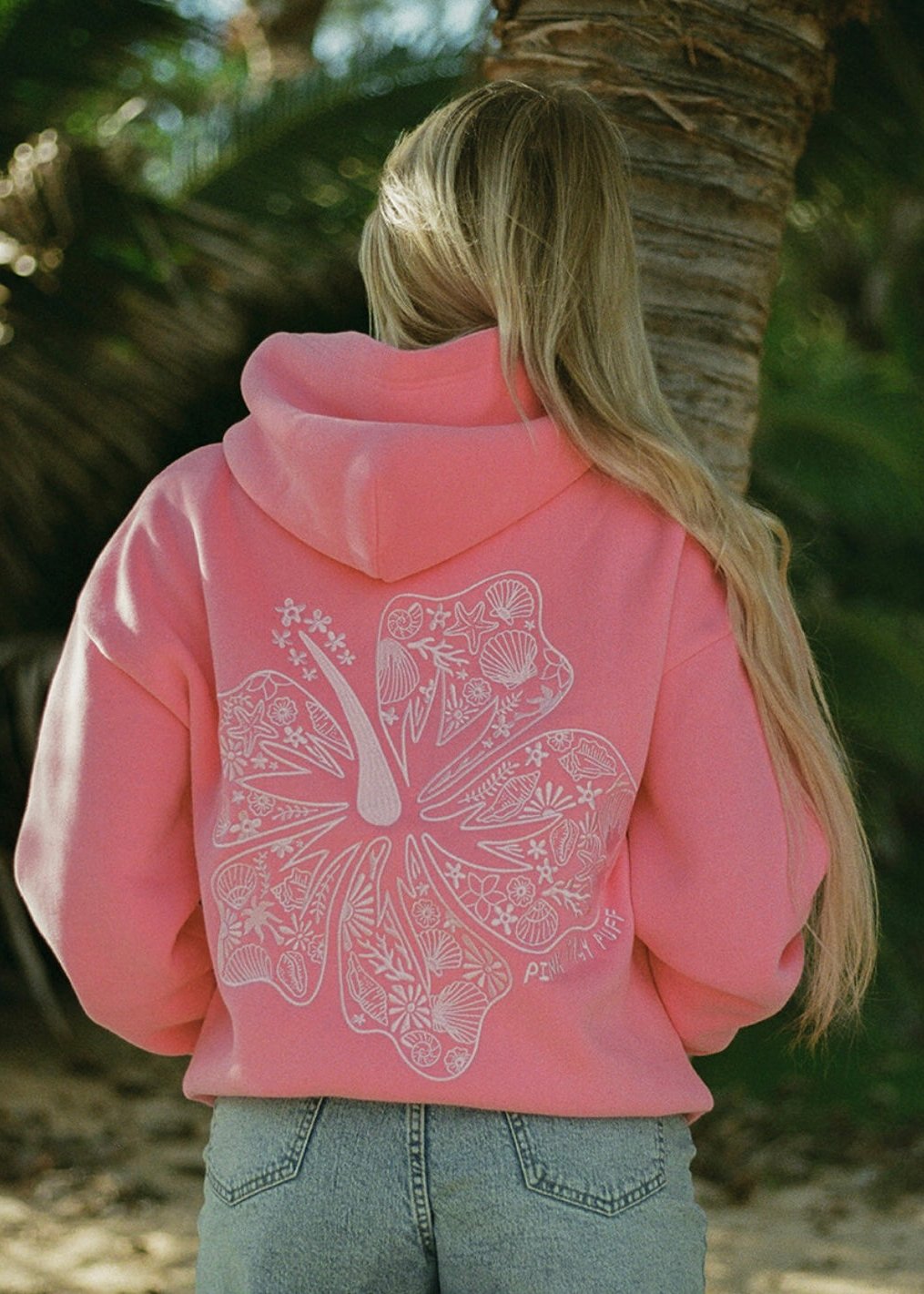 Pink Pink Palm Puff Hawaii Hibiscus Women Hoodie | P-32617099