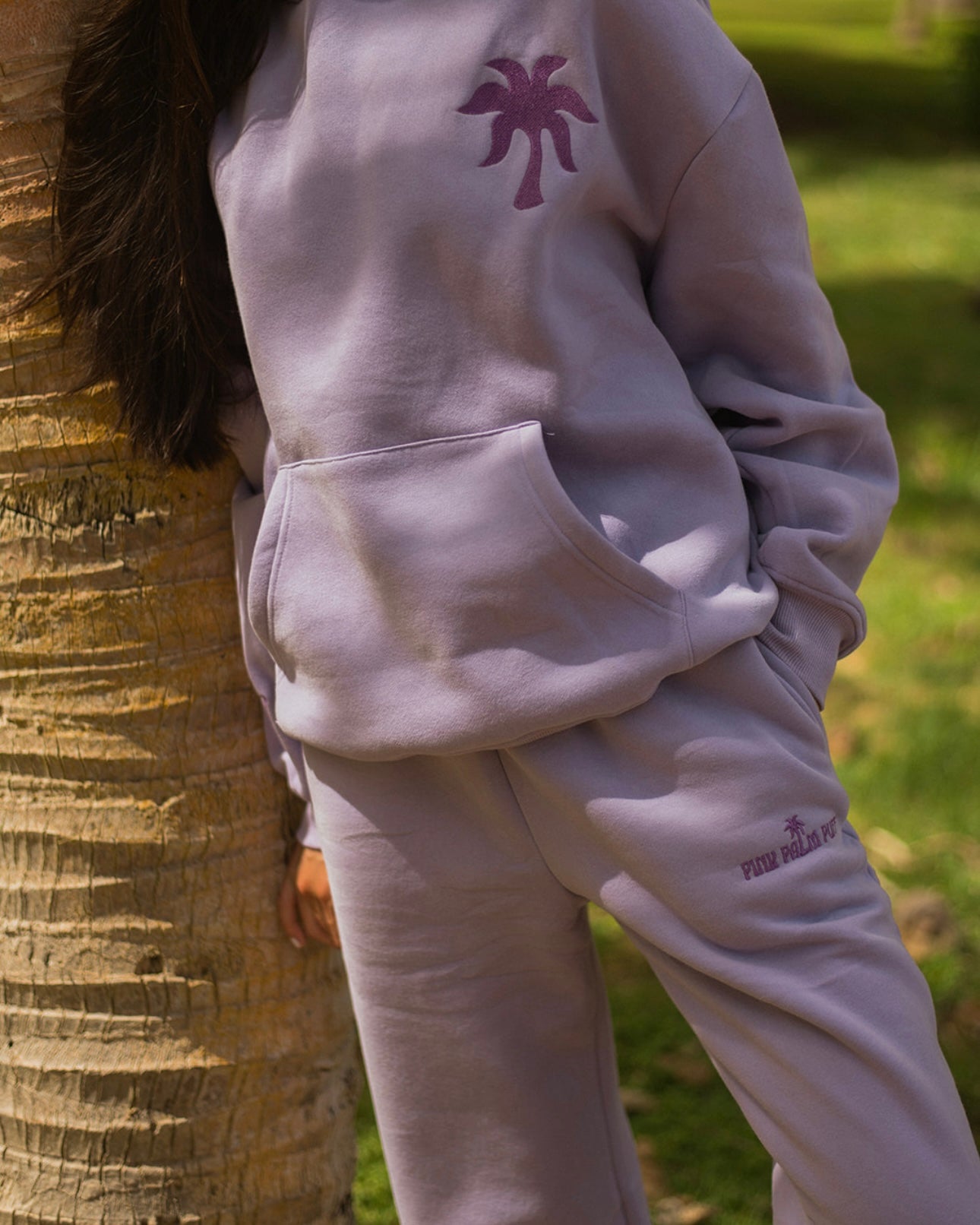 Purple Pink Palm Puff Puff Women Sweatpants | P-90782149