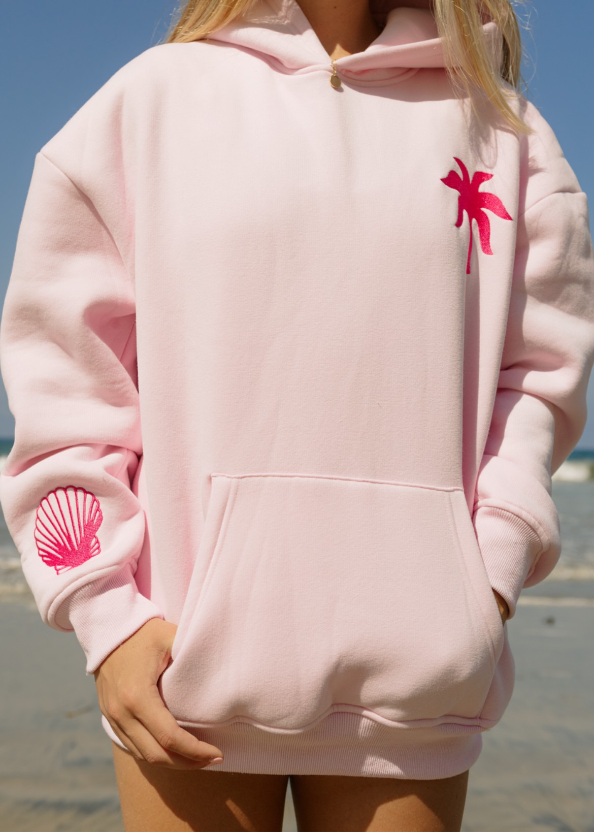 Rose Pink Palm Puff Hawaii Hibiscus Women Hoodie | P-03486959