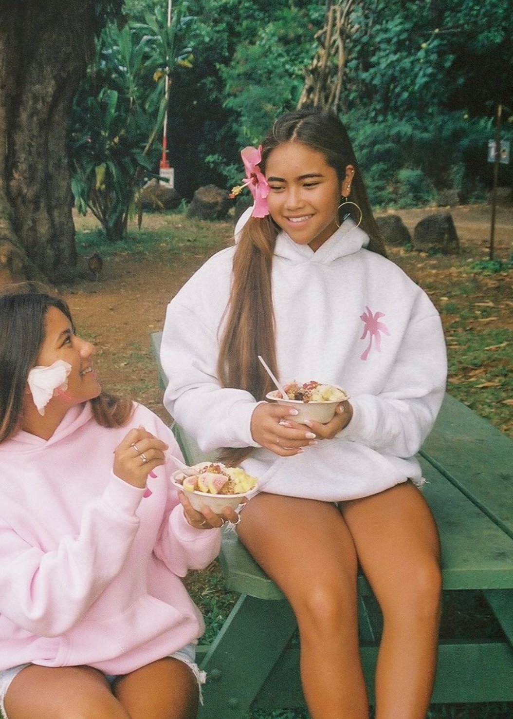 White Pink Palm Puff Hawaii Hibiscus Women Hoodie | P-90268419